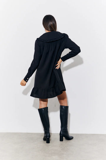 Black Peter Pan Collar Button Up Smock Mini Dress